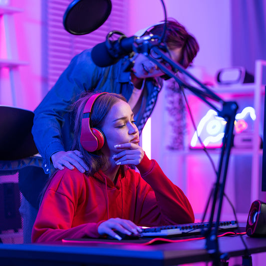 caucasian esport couple gamer playing online video game