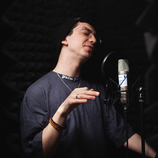 man sings into microphone professional recording