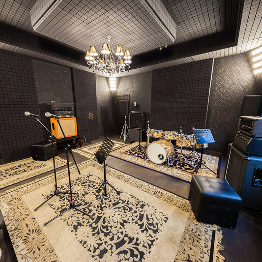 professional recording studio with musical instrument