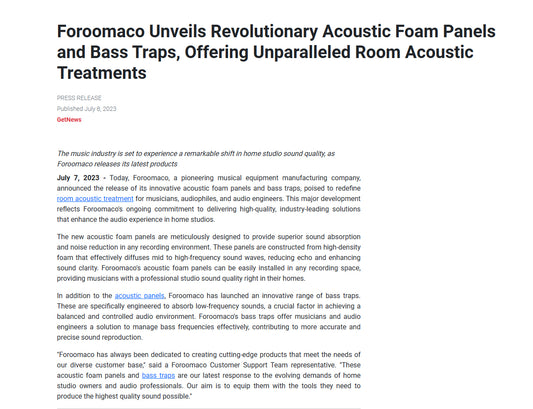 PR6 Foroomaco Unveils Revolutionary Acoustic Foam Panels and Bass Traps, Offering Unparalleled Room Acoustic Treatments