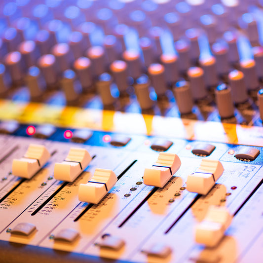 close up detail of a professional music mixing