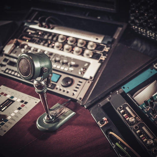 close up of boutique recording studio control desk