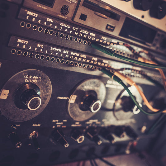 close up professional audio equipment with sliders