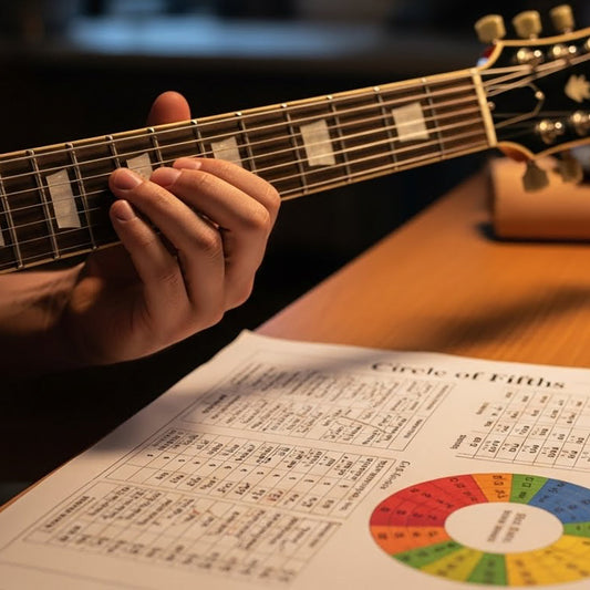 guitarist studying circle of fifths chart