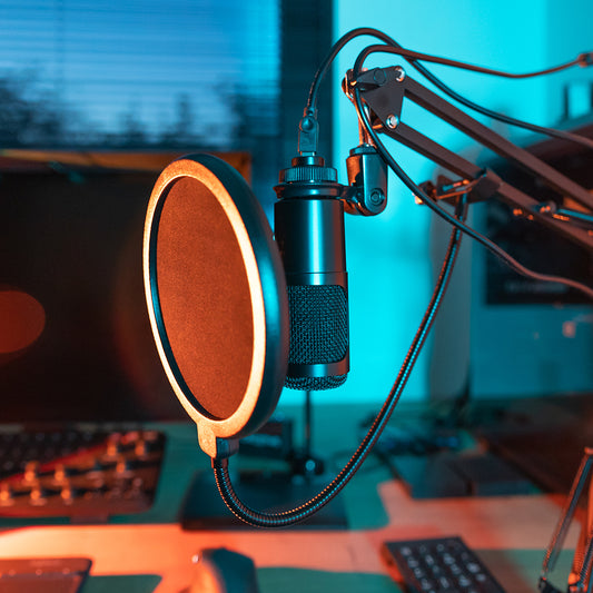 home studio prepared to record a podcast video
