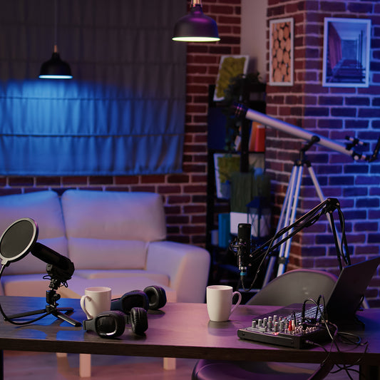 nobody in podcast production studio with professional studio