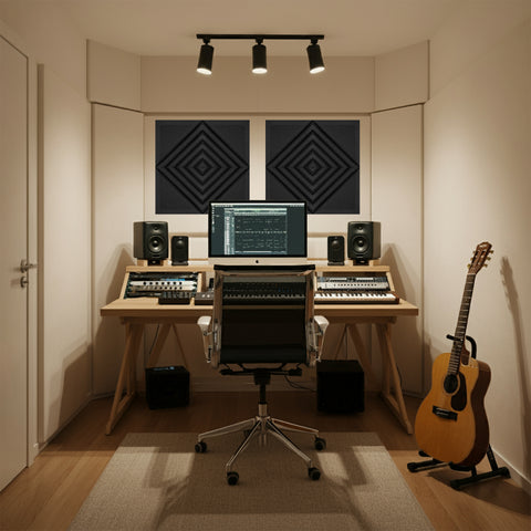 Foroomaco Half-Slash Style Acoustic foam panels installed in studio