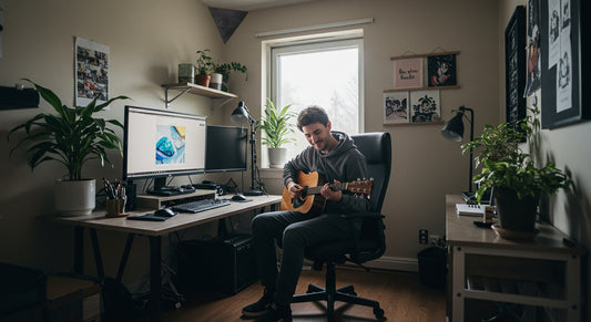 Compact apartment studio with foroomaco triangular pyramid bass traps
