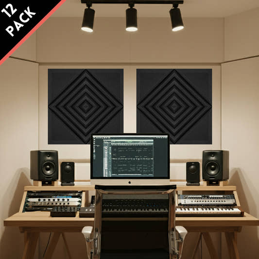 Half Slash Style Acoustic Foam Panels 12 Pack Black - Modern Studio Design