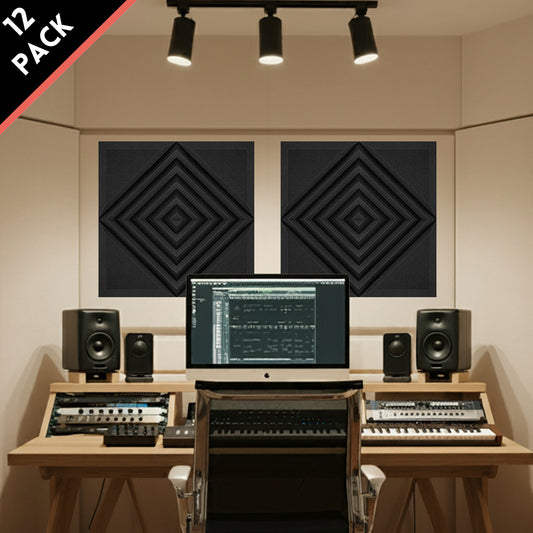 Half Slash Style Acoustic Foam Panels 12 Pack Black - Modern Studio Design