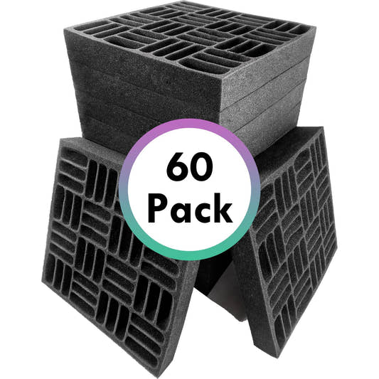 Bulk Grid Acoustic Foam 60 Pack Black - Large Studio Sound Proofing Kit