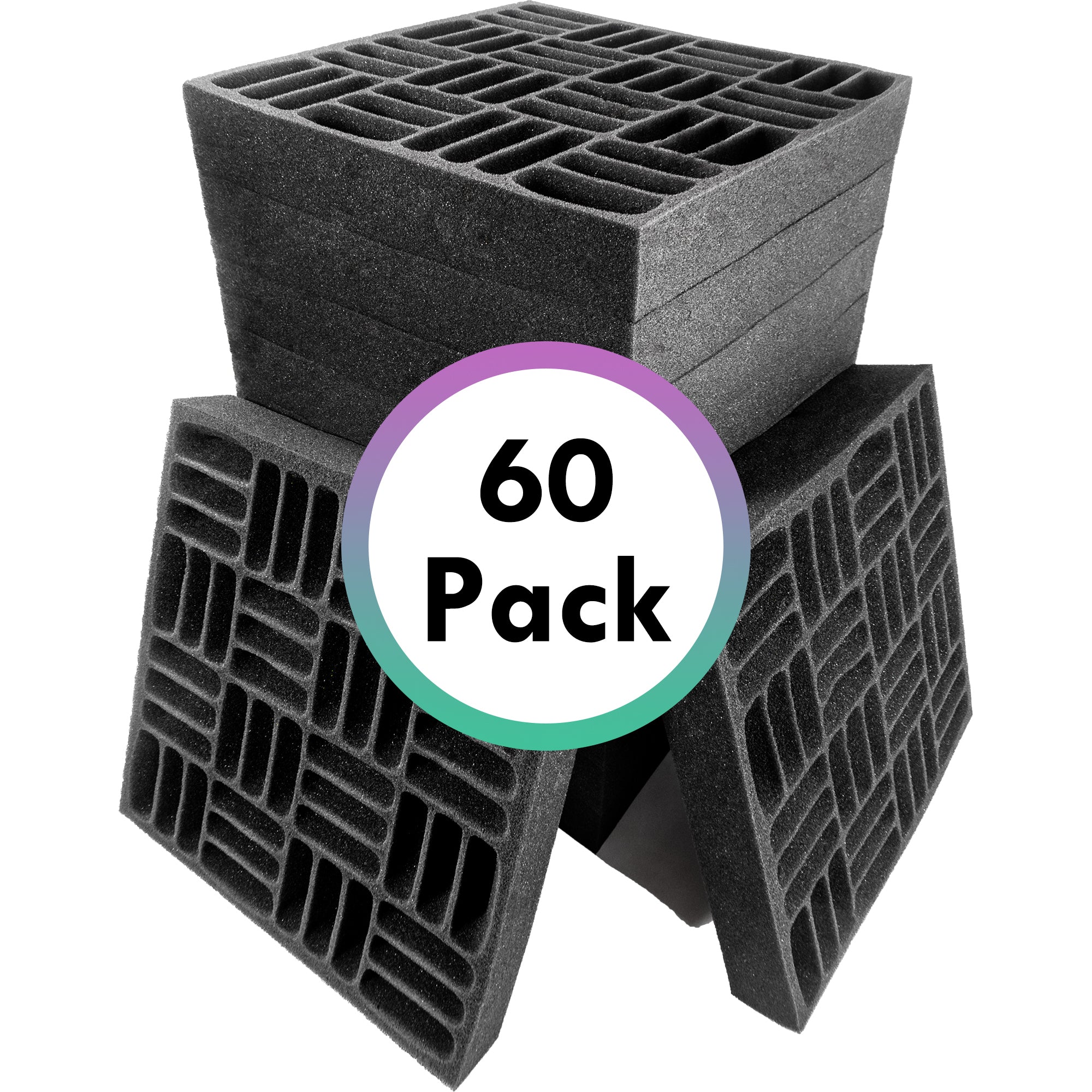 Foroomaco Acoustic Foam Panels Black Grid Style 60 Packs