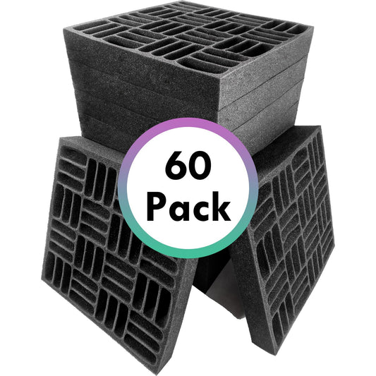 Bulk Grid Acoustic Foam 60 Pack Black - Large Studio Sound Proofing Kit