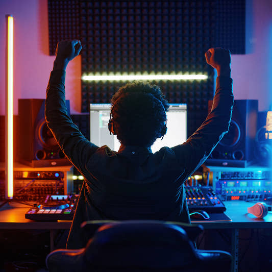 Music producer feel success at creat in home studio