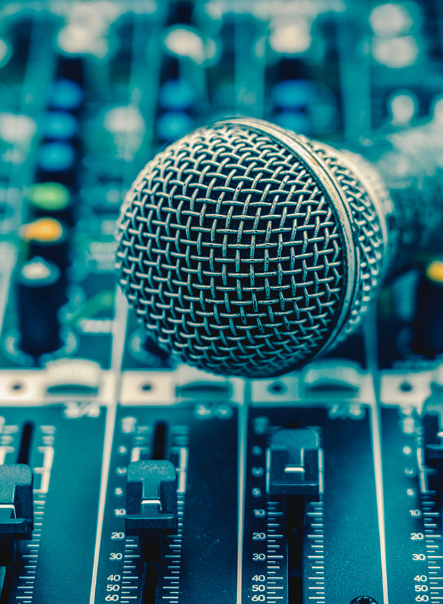 closeup microphone over the audio mixer mobile